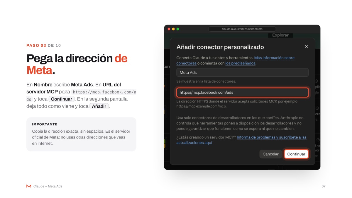 Paso 3: la dirección oficial de Meta